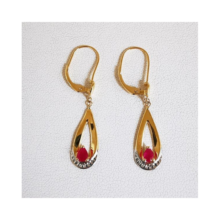 Boucles d'Oreilles Dormeuses Rubis Or Jaune 750 - 18 carats