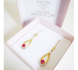 Boucles d'Oreilles Dormeuses Rubis Or Jaune 750 - 18 carats