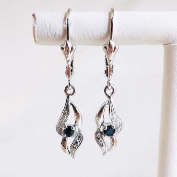 Boucles d'Oreilles Dormeuses Saphir Or Blanc 750 - 18 carats