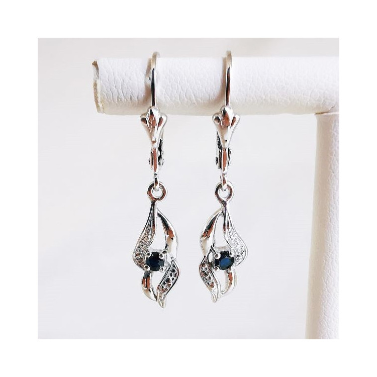 Boucles d'Oreilles Dormeuses Saphir Or Blanc 750 - 18 carats