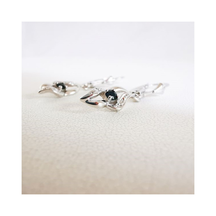 Boucles d'Oreilles Dormeuses Saphir Or Blanc 750 - 18 carats