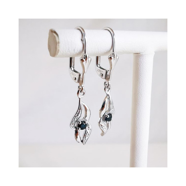 Boucles d'Oreilles Dormeuses Saphir Or Blanc 750 - 18 carats