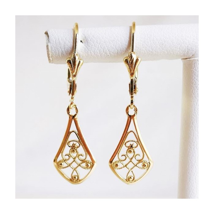 Boucles d'Oreilles Dormeuses Filigrane Or Jaune 750 - 18 carats