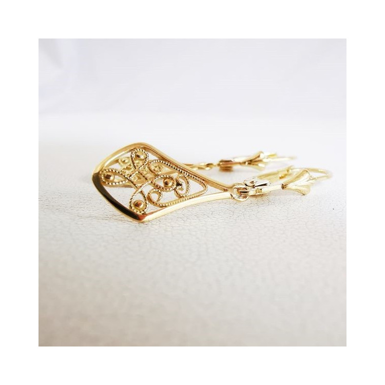 Boucles d'Oreilles Dormeuses Filigrane Or Jaune 750 - 18 carats
