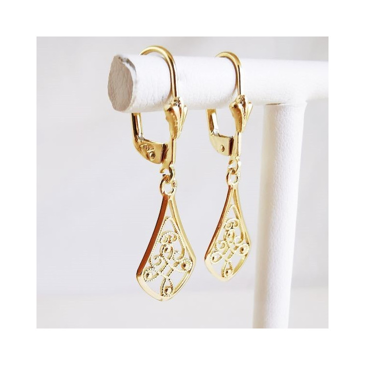 Boucles d'Oreilles Dormeuses Filigrane Or Jaune 750 - 18 carats
