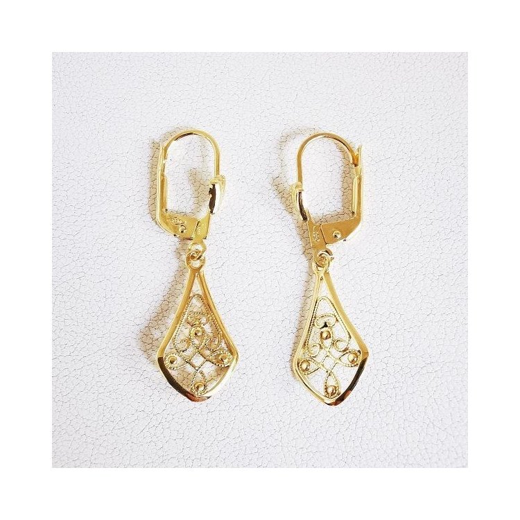Boucles d'Oreilles Dormeuses Filigrane Or Jaune 750 - 18 carats