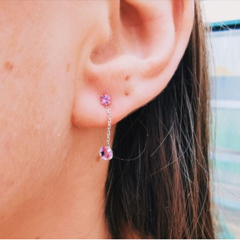 Boucles d'Oreilles Pendantes Améthyste Or Blanc 750 - 18 carats
