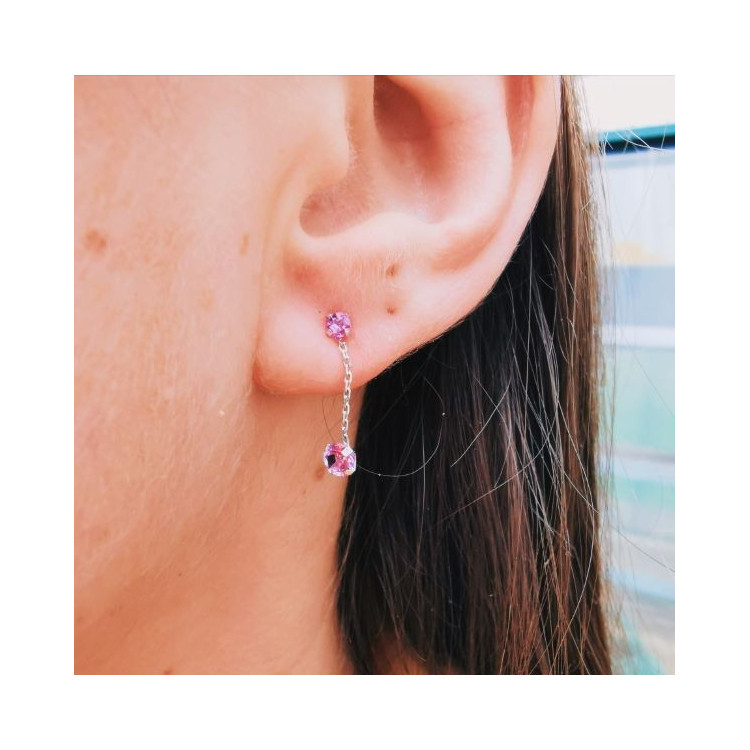 Boucles d'Oreilles Pendantes Améthyste Or Blanc 750 - 18 carats