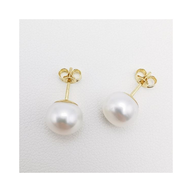 Boucles d'Oreilles Puces Perle Or Jaune 750 - 18 carats