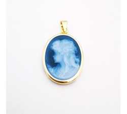 Pendentif Camée Agate bleue Or Jaune 750 - 18 carats (Bijou Occasion)