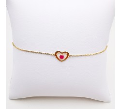 Bracelet Cœur Rubis Or Jaune 750 - 18 carats