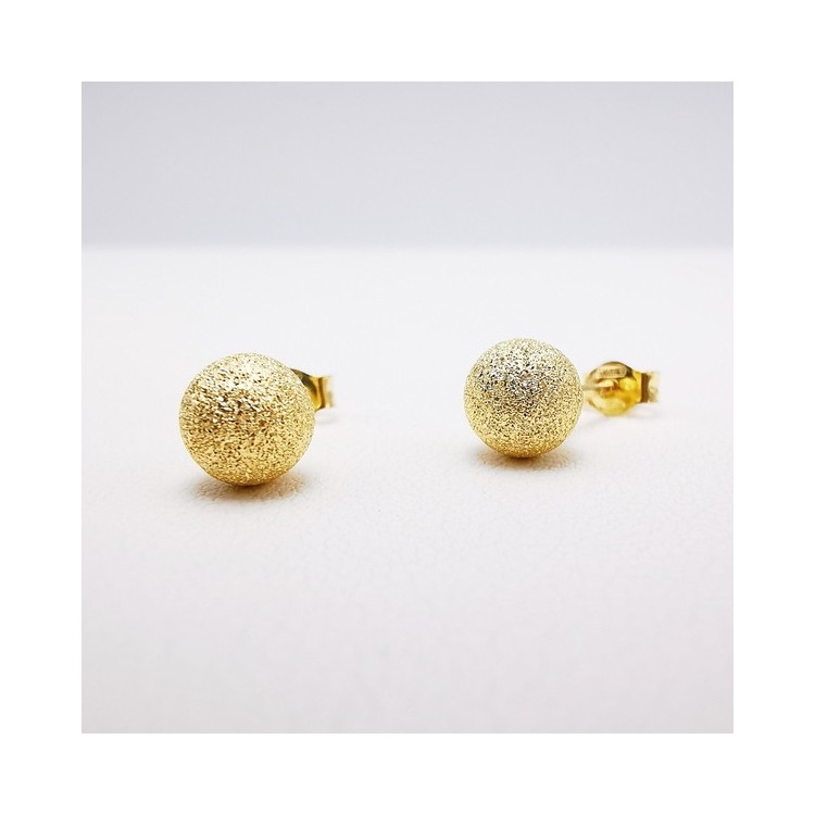 Boucles d'Oreilles Puces boules Effet Diamanté Or Jaune 750 - 18 carats