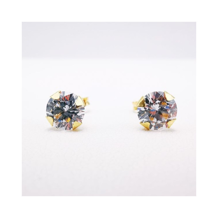 Boucles d'Oreilles Puces Oxydes de Zirconium Or jaune 750 - 18 carats