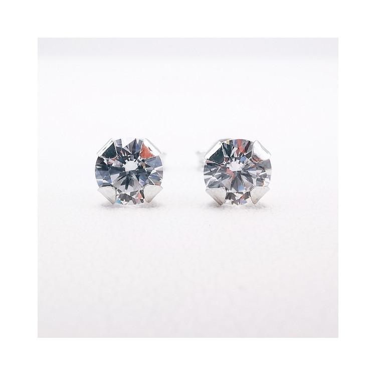 Boucles d'Oreilles Puces Oxydes de Zirconium Or Blanc 750 - 18 carats