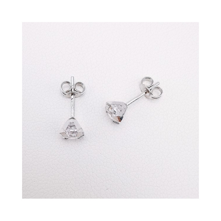 Boucles d'Oreilles Puces Oxydes de Zirconium Or Blanc 750 - 18 carats