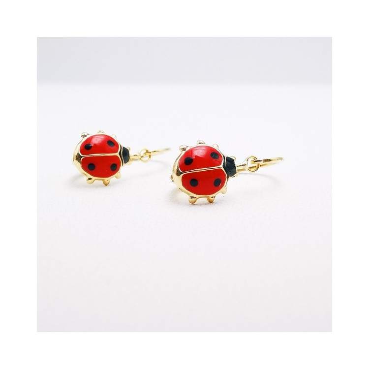 Boucles d'Oreilles Brisure Coccinelle Enfants Or Jaune 750 - 18 carats