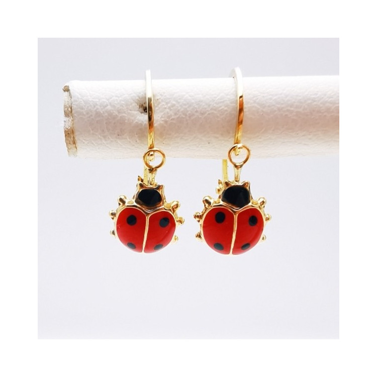 Boucles d'Oreilles Brisure Coccinelle Enfants Or Jaune 750 - 18 carats