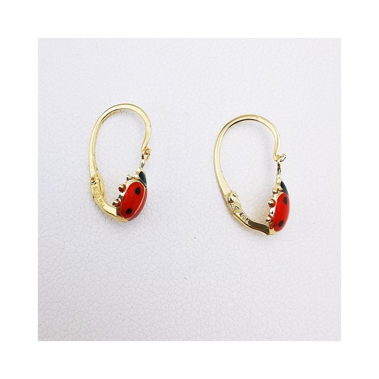 Boucles d'Oreilles Brisure Coccinelle Enfants Or Jaune 750 - 18 carats