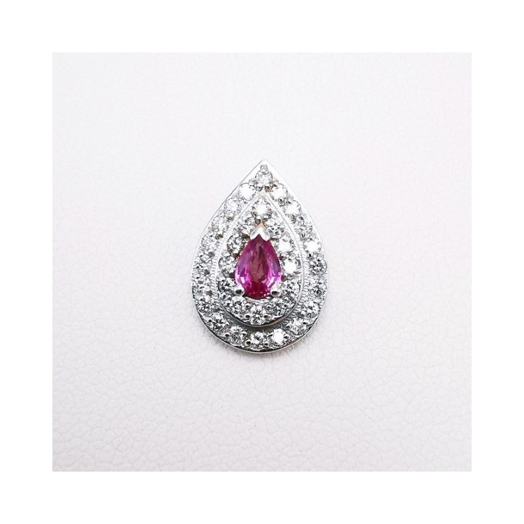 Collier Saphir Rose Diamants Or blanc 750 - 18 carats