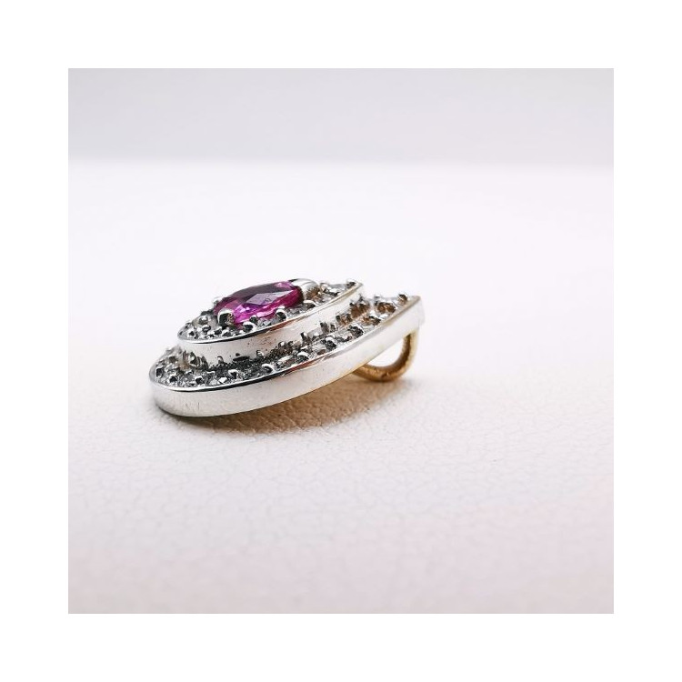 Collier Saphir Rose Diamants Or blanc 750 - 18 carats