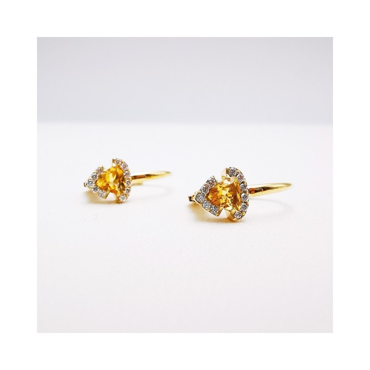 Boucles d'Oreilles Dormeuses Citrine Diamants Or Jaune 750 - 18 carats