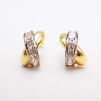 Boucles d'Oreilles Demi Créoles Oxydes de Zirconium  Or Jaune 750 - 18 carats