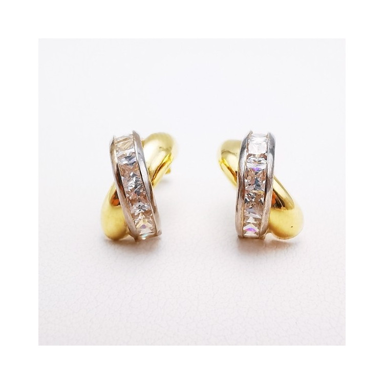 Boucles d'Oreilles Demi Créoles Oxydes de Zirconium  Or Jaune 750 - 18 carats