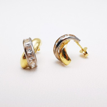 Boucles d'Oreilles Demi Créoles Oxydes de Zirconium  Or Jaune 750 - 18 carats