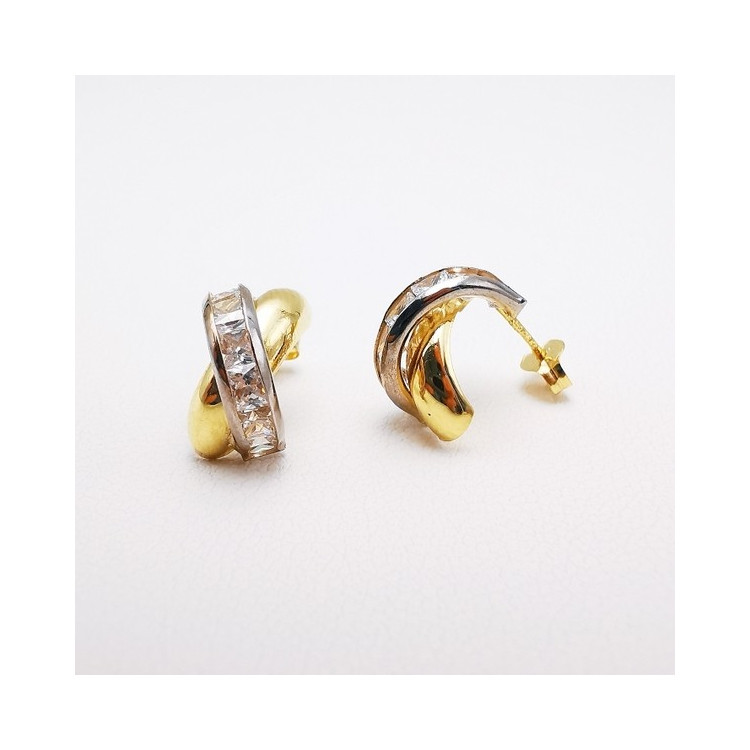 Boucles d'Oreilles Demi Créoles Oxydes de Zirconium  Or Jaune 750 - 18 carats