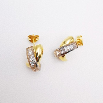 Boucles d'Oreilles Demi Créoles Oxydes de Zirconium  Or Jaune 750 - 18 carats