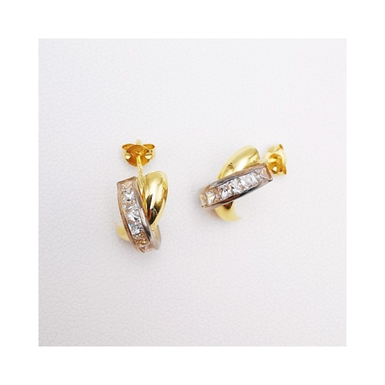 Boucles d'Oreilles Demi Créoles Oxydes de Zirconium  Or Jaune 750 - 18 carats