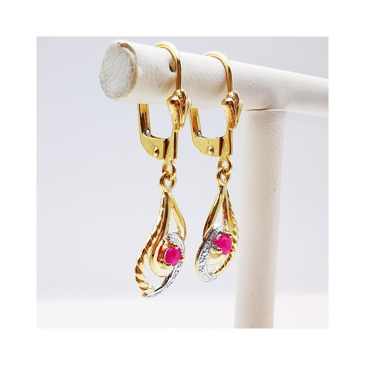 Boucles d'Oreilles Dormeuses Rubis Or Jaune 750 - 18 carats