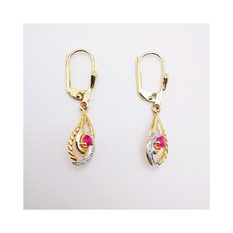 Boucles d'Oreilles Dormeuses Rubis Or Jaune 750 - 18 carats
