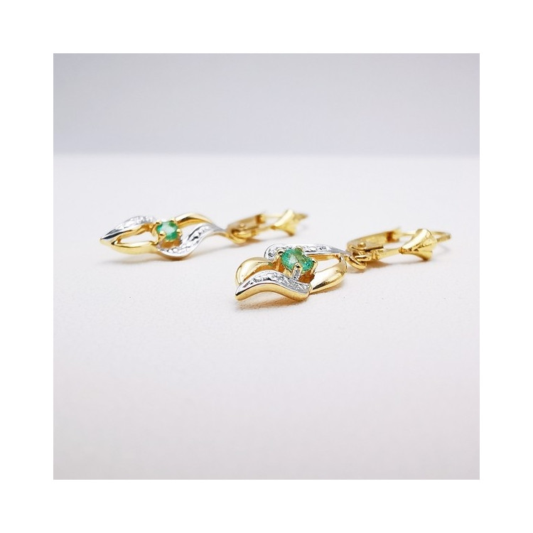 Boucles d'Oreilles Dormeuses Emeraude Or Jaune 750 - 18 carats