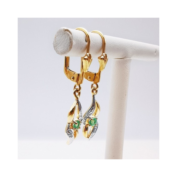 Boucles d'Oreilles Dormeuses Emeraude Or Jaune 750 - 18 carats