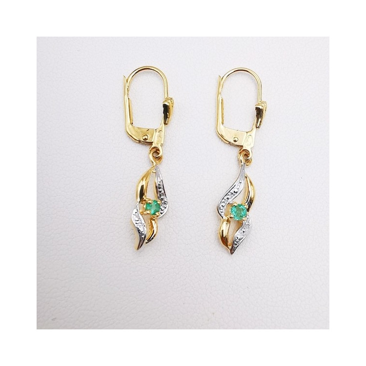 Boucles d'Oreilles Dormeuses Emeraude Or Jaune 750 - 18 carats
