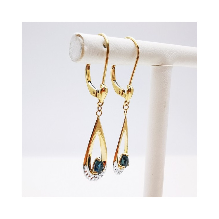 Boucles d'Oreilles Dormeuses Saphir Or Jaune 750 - 18 carats