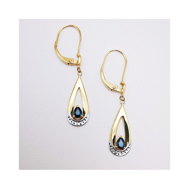Boucles d'Oreilles Dormeuses Saphir Or Jaune 750 - 18 carats
