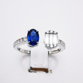 Bague Saphir Diamants Ligne Vendôme Or blanc 750 - 18 carats