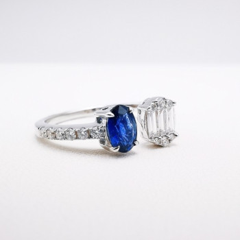 Bague Saphir Diamants Ligne Vendôme Or blanc 750 - 18 carats