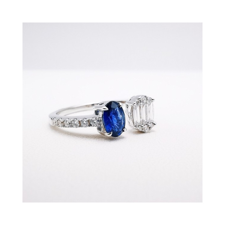 Bague Saphir Diamants Ligne Vendôme Or blanc 750 - 18 carats