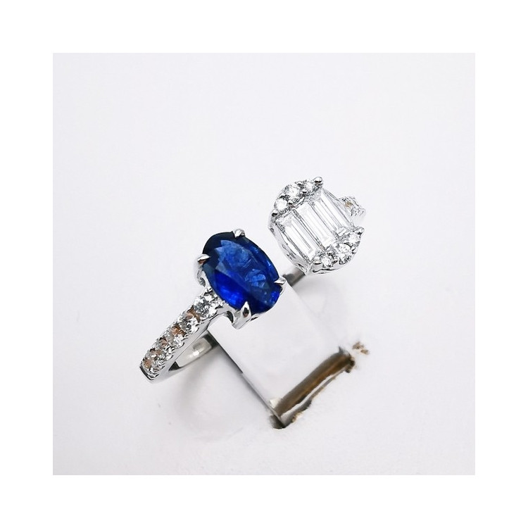 Bague Saphir Diamants Ligne Vendôme Or blanc 750 - 18 carats