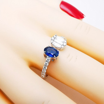 Bague Or 750 Croisée Avec Saphirs Et Diamants - Poinçon Hibou, Occasion