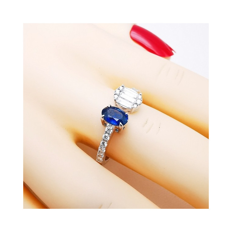 Bague Saphir Diamants Ligne Vendôme Or blanc 750 - 18 carats