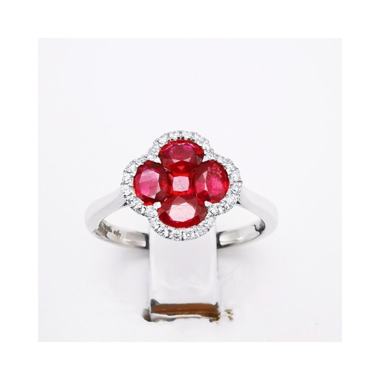 Bague Trèfle Rubis Diamants Ligne Vendôme Or blanc 750 - 18 carats