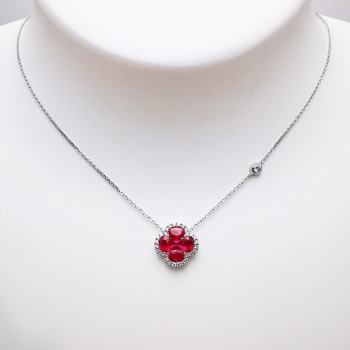Collier Trèfle Rubis Diamants Ligne Vendôme Or Blanc 750 - 18 carats