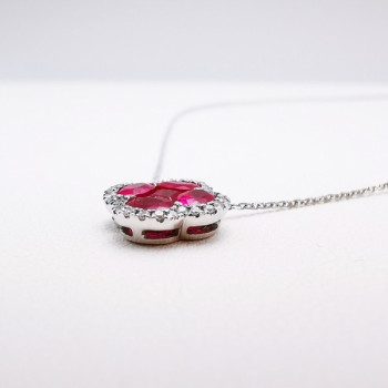 Collier Trèfle Rubis Diamants Ligne Vendôme Or Blanc 750 - 18 carats