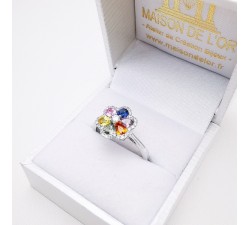 Bague Fleurs Multicolore Saphirs Diamants Ligne Vendôme Or blanc 750 - 18 carats