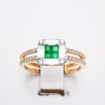 Bague Emeraudes Diamants Ligne Vendôme Or Rose 750 - 18 carats