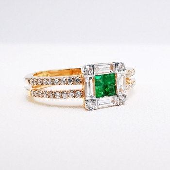 Bague Emeraudes Diamants Ligne Vendôme Or Rose 750 - 18 carats
